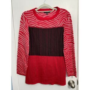 Ming Wang Sweater XS Red Color Block Animal Print Preppy Country Club Artsy NWT